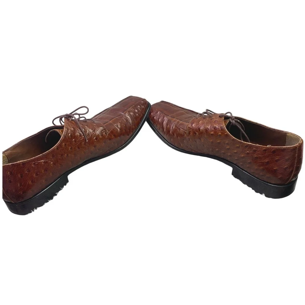 Stacy Adams Shoes Mens 13M Brown‎ Leather Ostrich Embossed Square Toe Oxford